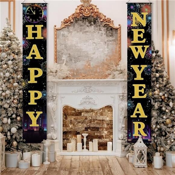 Happy New Year Door Banner Porch Signs Welcome Banner for Home Holiday Winter - Picture 4 of 8